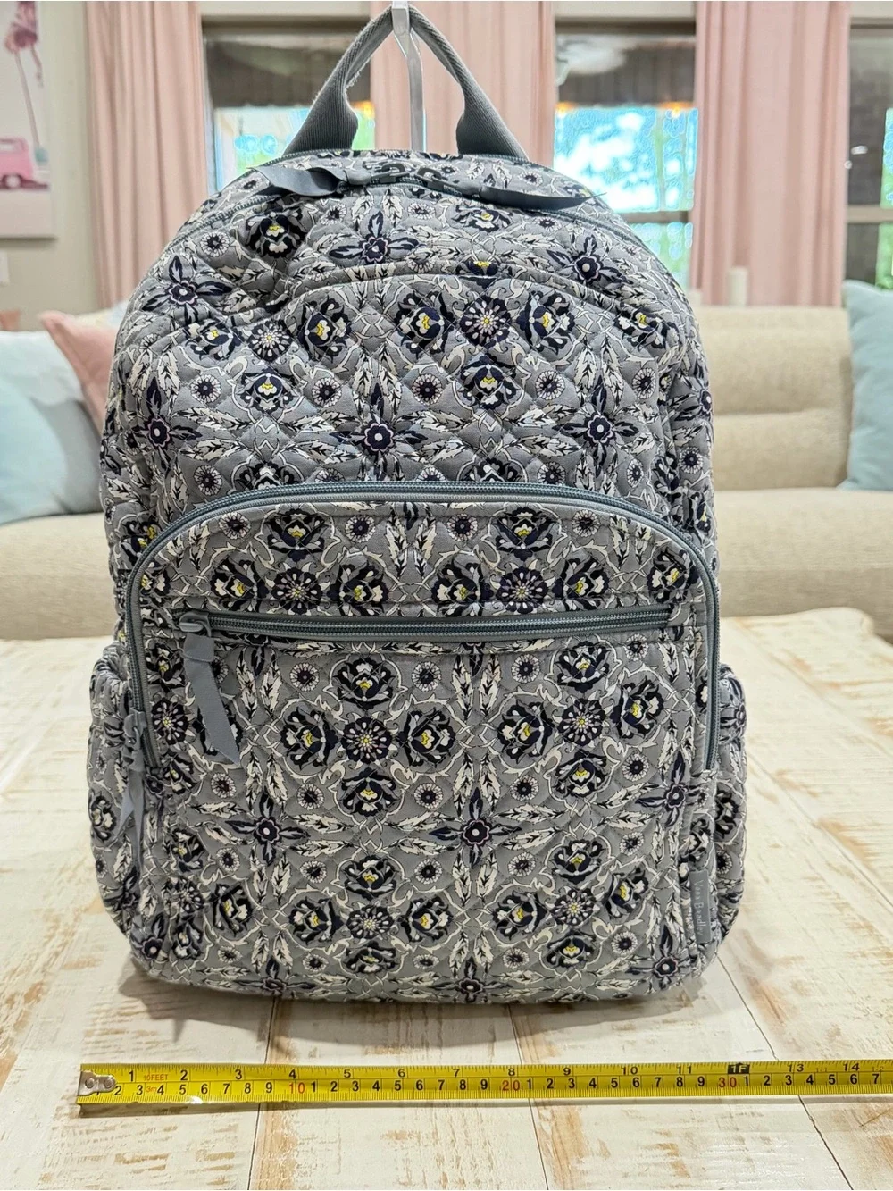 Vera Bradley Campus Backpack Quilted Gray Floral Backpack Plaza Tile Laptop Bag